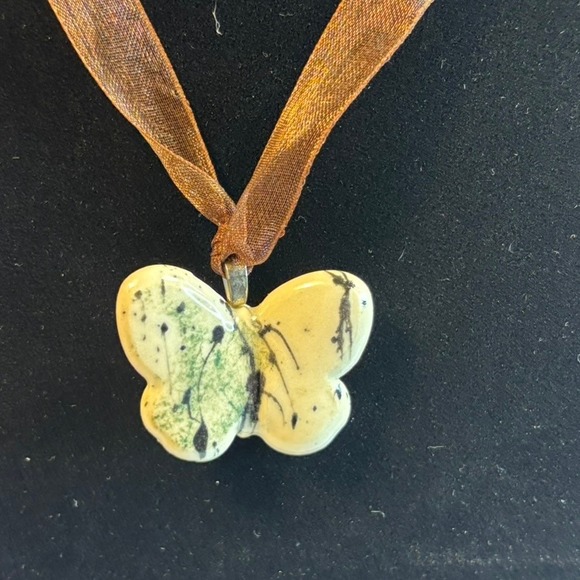 Unique Butterfly Pendant Necklace Sheer Ribbon Cord Boho Charm - Picture 5 of 7